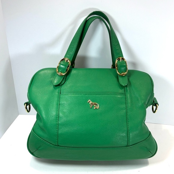 Emma Fox Satchel Leather Purse Green Gold Hand Strap Doctor’s Style Crossbody - Picture 9 of 12